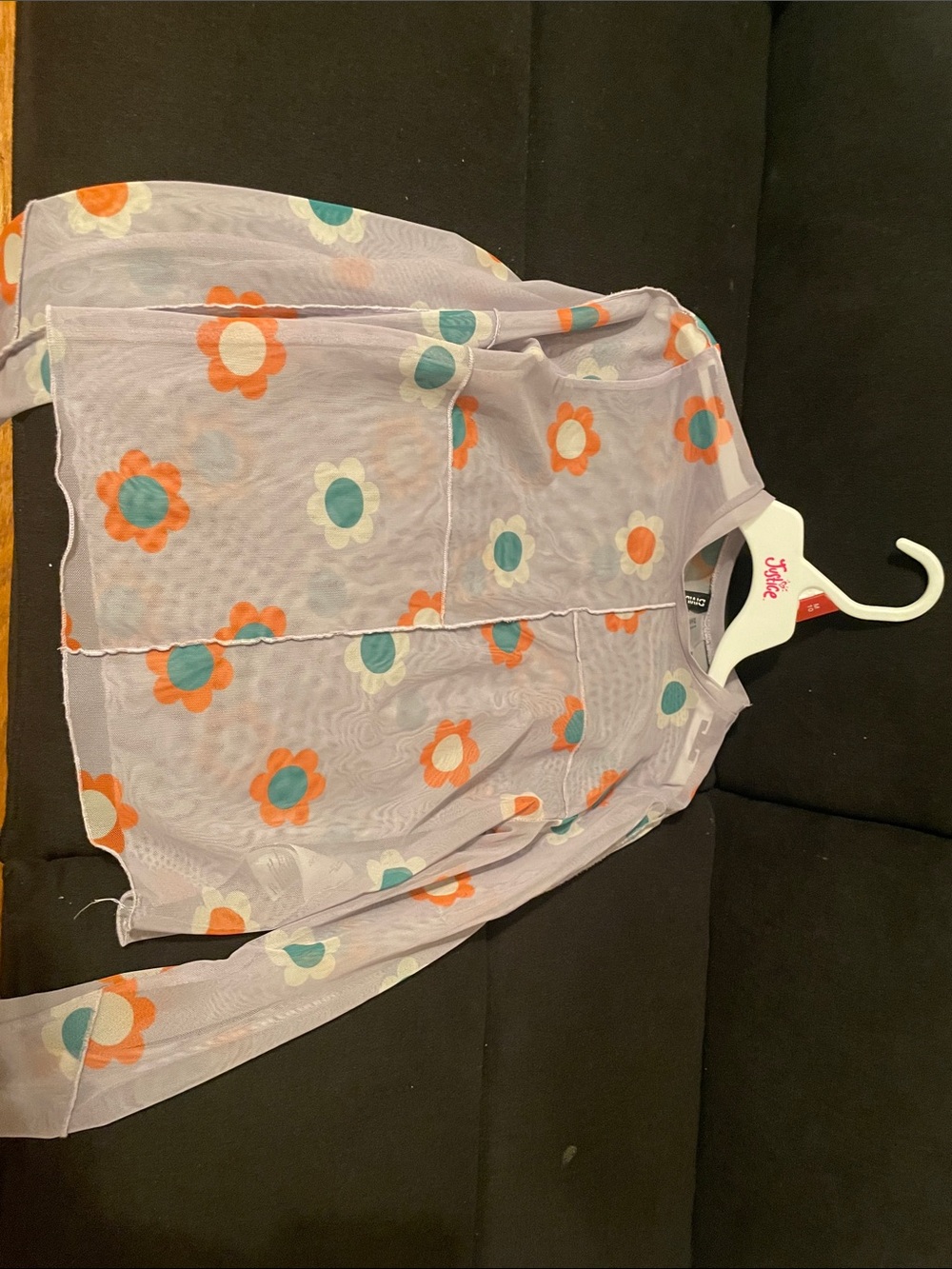 Divided Lavender Sheer Mesh Top with Orange & Teal Floral Dots